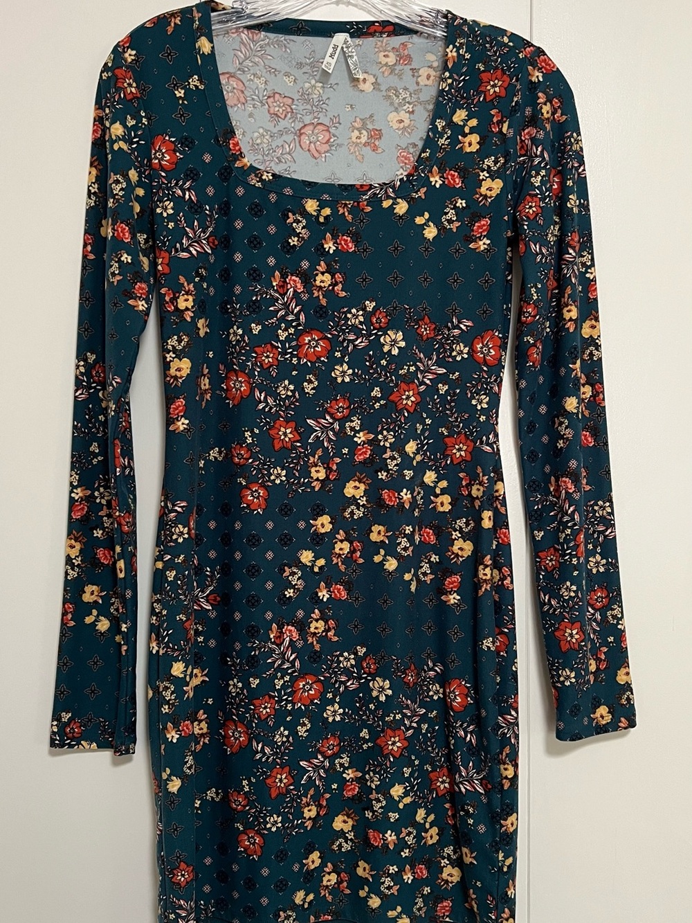 Mudd Women’s Deep Teal Floral Long-Sleeve Bodycon Mini Dress - Size XS